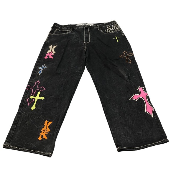 Ninth Hall Fundamentals Other - Ninth Hall Ambush Jeans Sz 44 Black Embroidered Cross Baggy Jeans Y2K Streetwear